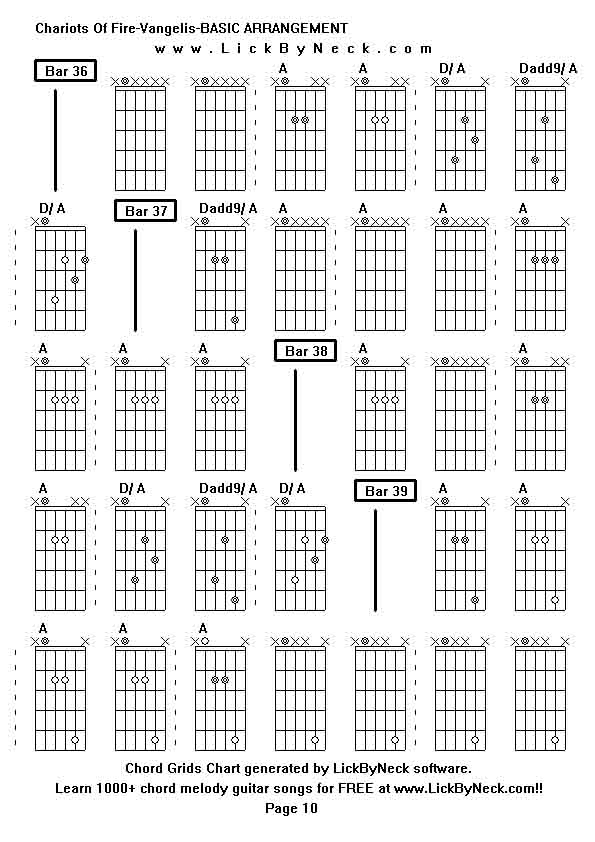 Chord Grids Chart of chord melody fingerstyle guitar song-Chariots Of Fire-Vangelis-BASIC ARRANGEMENT,generated by LickByNeck software.